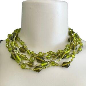 Olive Green Glass Beads Multi Strand Chunky Necklace